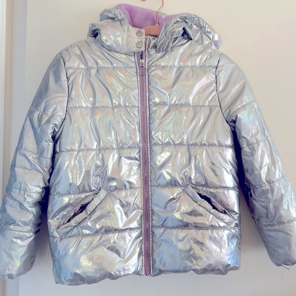 ME JANE SHINY SILVER PUFFER COAT for Kids